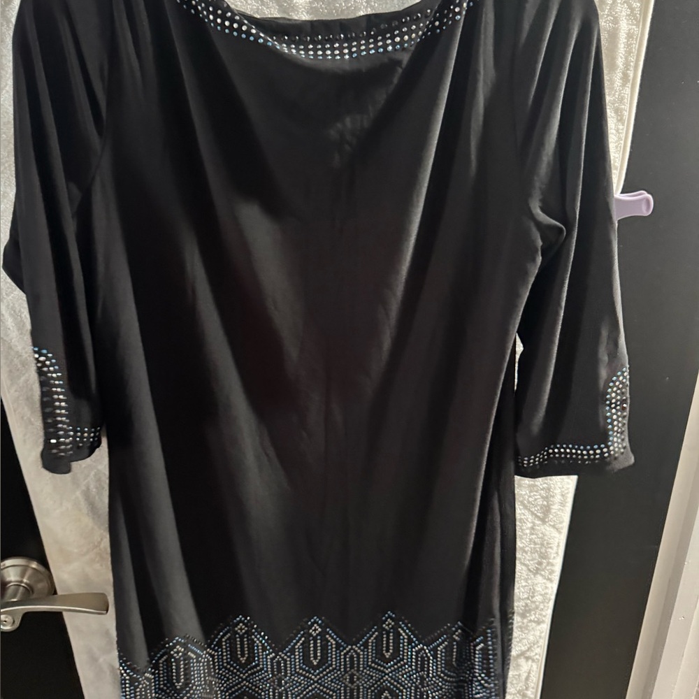 White House Black Market Black Dress with Silver and Blue Accents